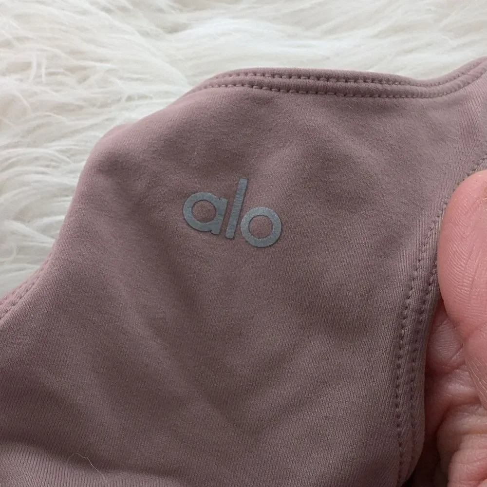 Alo Yoga Moonlit Sports Bra Keyhole Women's Mauve Pink Dusty Rose Quartz S Small